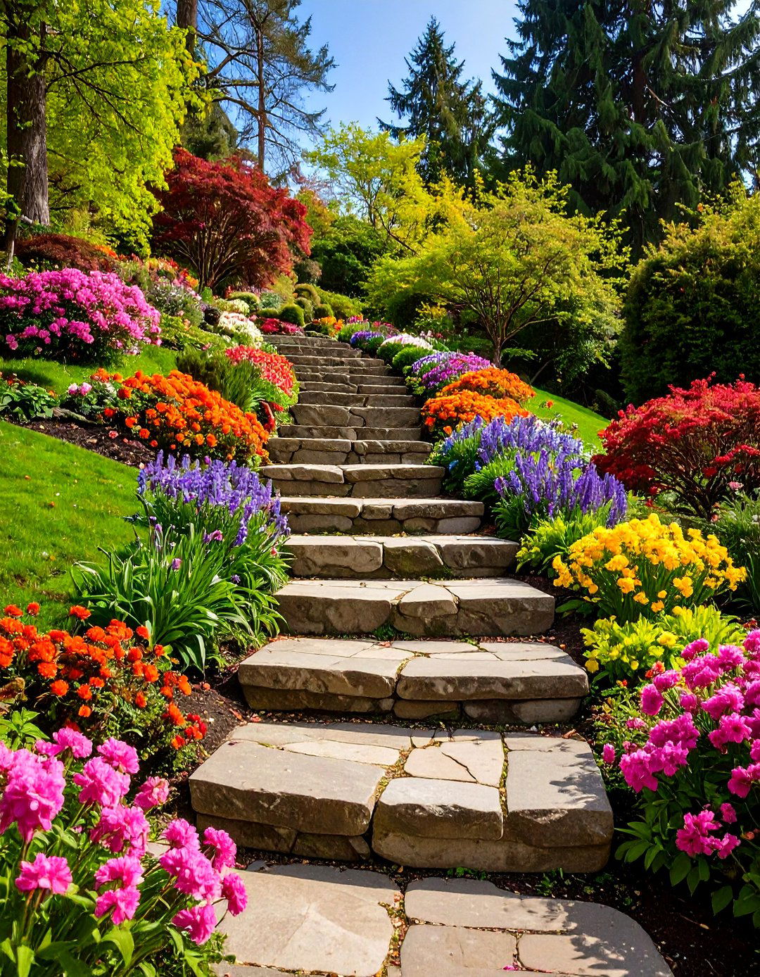 A Terraced Stone Step Garden Pathway - 30 garden pathway ideas