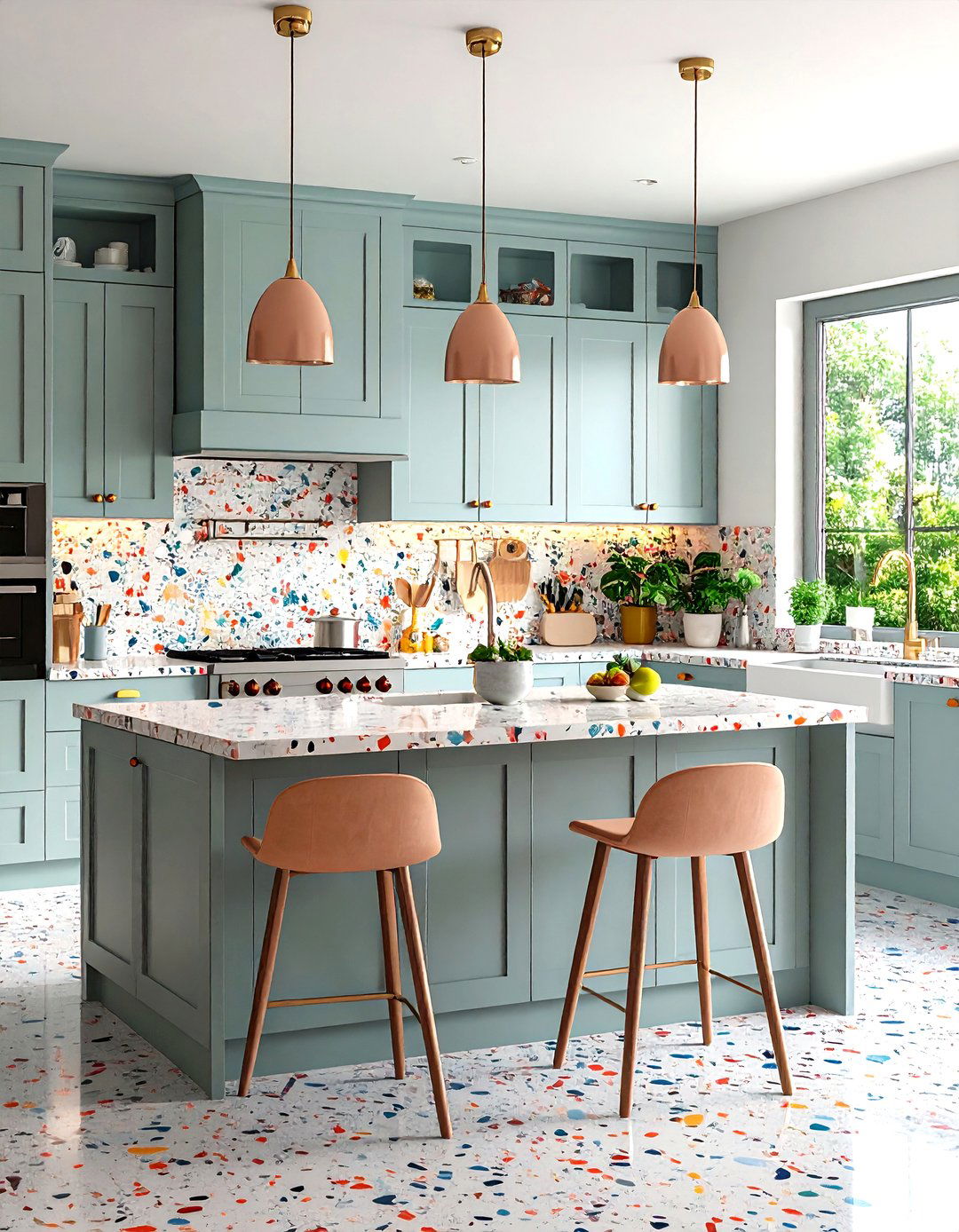 A Terrazzo Patterned Kitchen - 30 limited space small l shaped kitchen design ideas