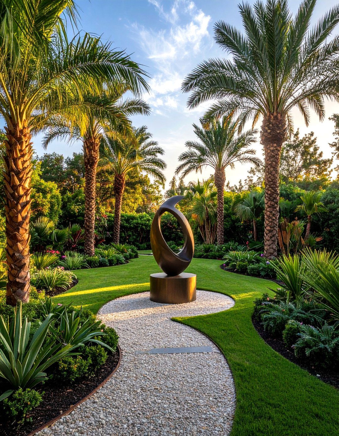 A Themed Sculpture Garden with Palms - 30 front yard palm tree landscape design ideas