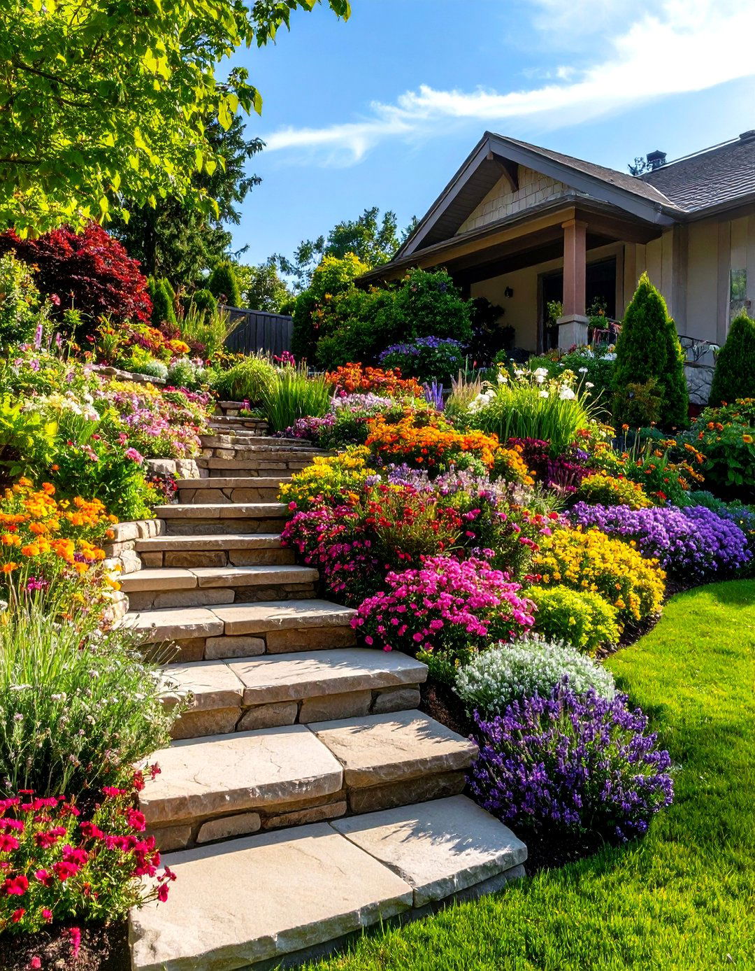 A Tiered Garden on a Sloped Yard - 30 large backyard landscaping ideas