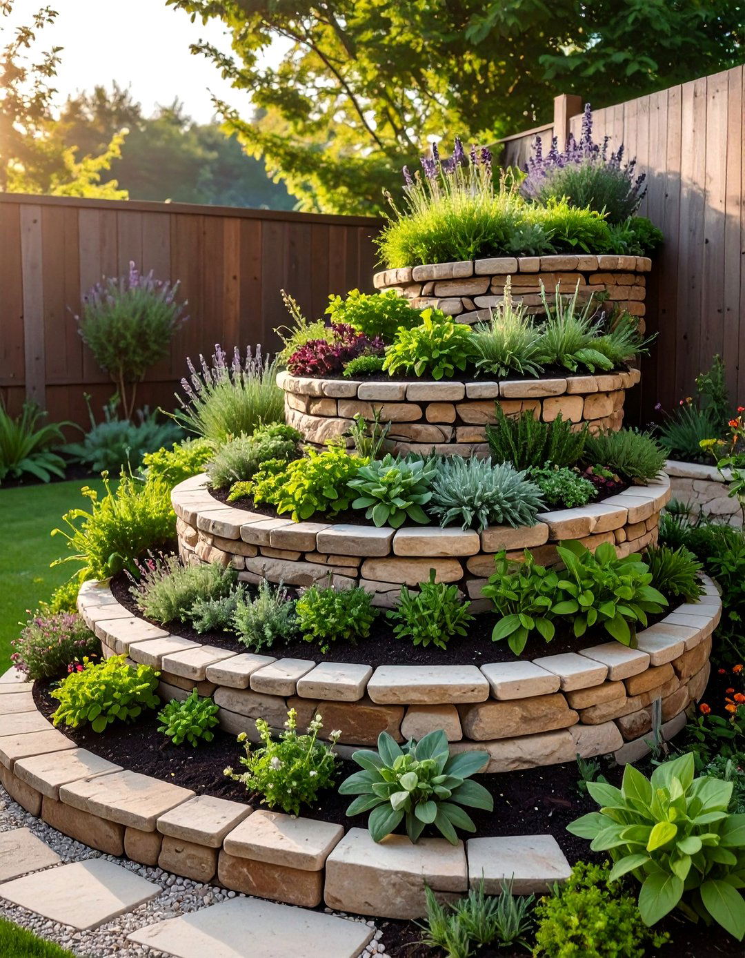 A Tiered Herb Spiral Garden - 30 budget small backyard ideas