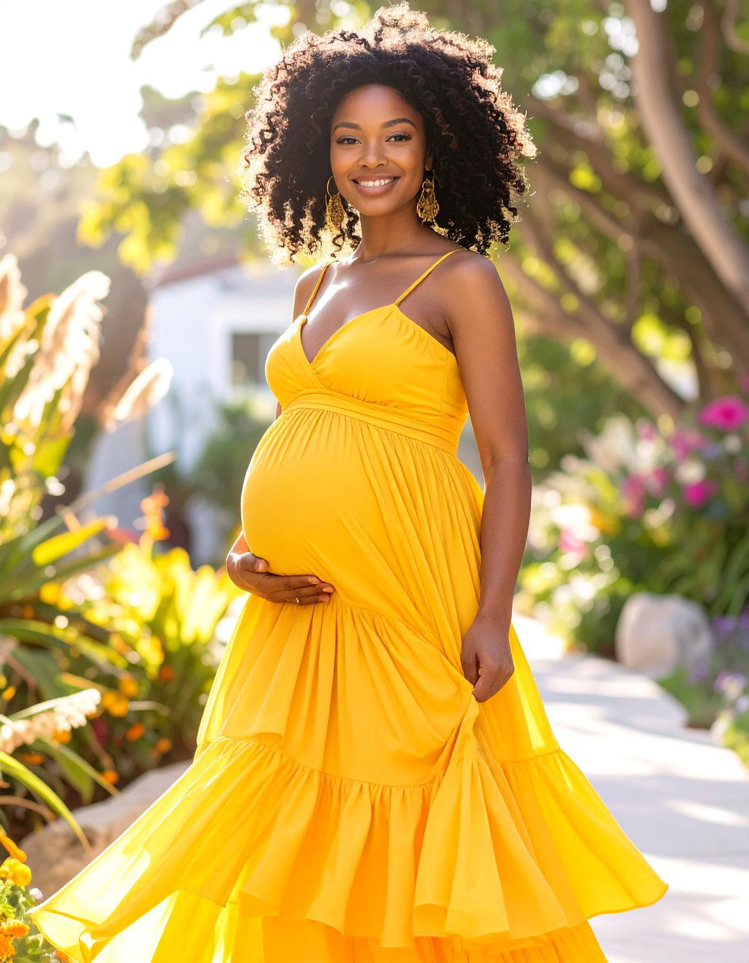 A Tiered Maxi Dress in a Solid Color - 30 baby shower dress ideas