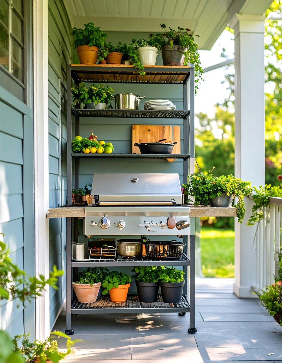 A Tiered Plant Stand Outdoor Kitchen - 30 cheap simple outdoor kitchen ideas