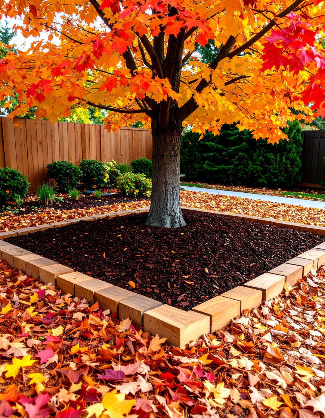 A Timber Border for a Tree Base - 30 landscape timber ideas