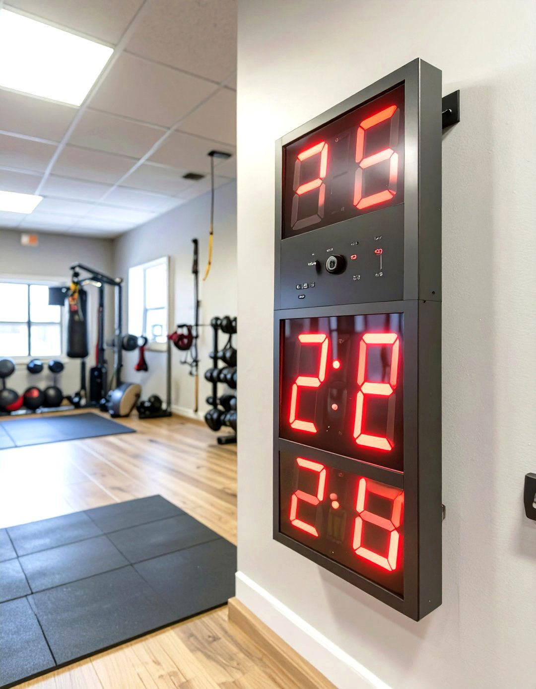 A Timer or Interval Clock in a Small Garage Gym - 30 small garage gym ideas