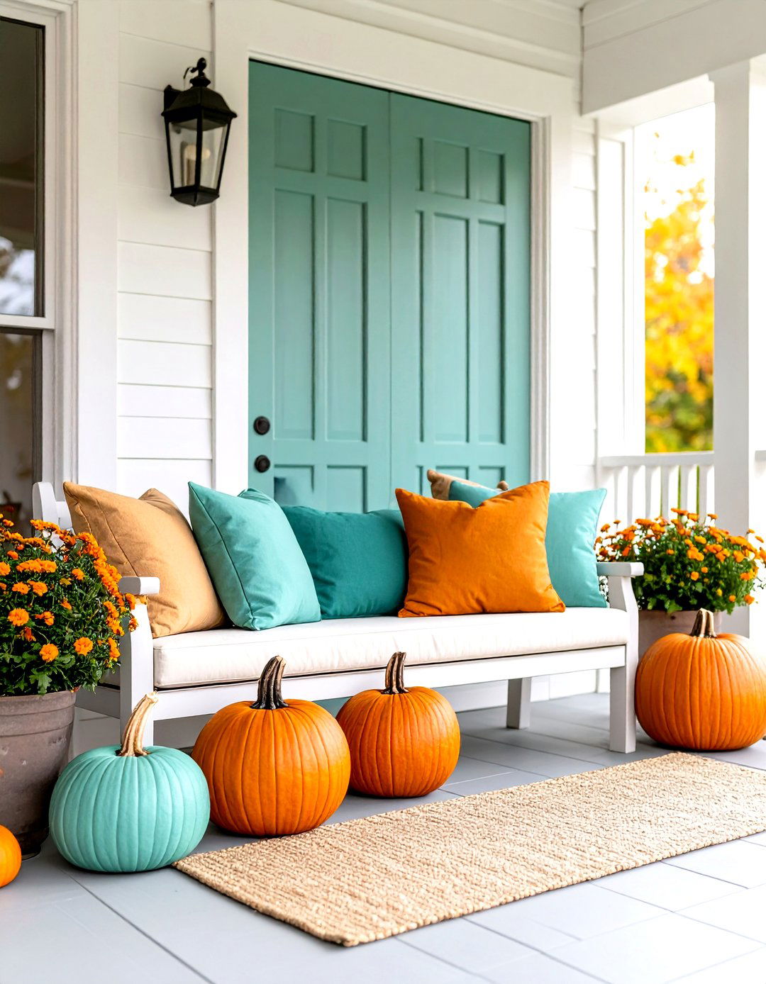 A Touch of Teal Front Porch - 30 front porch fall decorating ideas