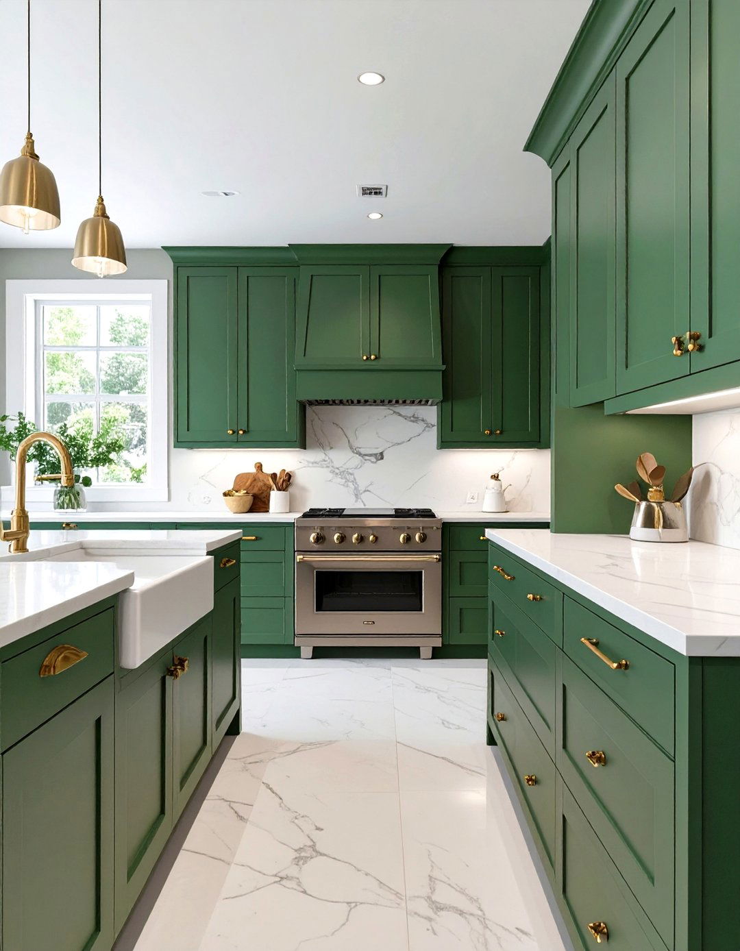 A Traditional Kitchen with Hunter Green Cabinetry - 30 green interior design ideas