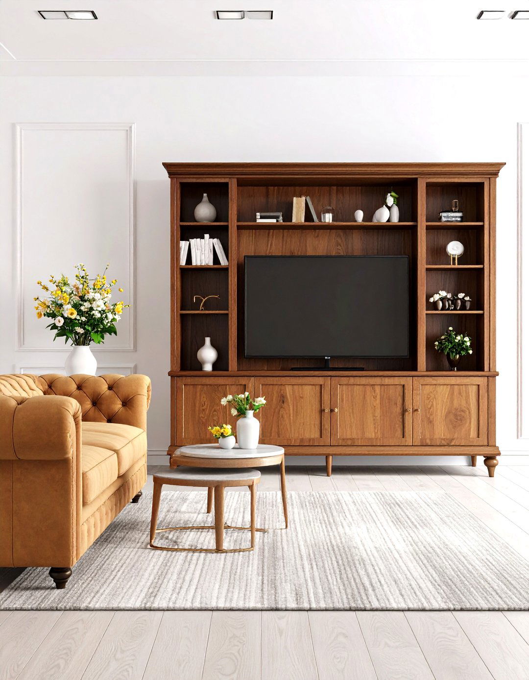 A Traditional Living Room with a TV in a Custom Armoire - 30 living room ideas with tv