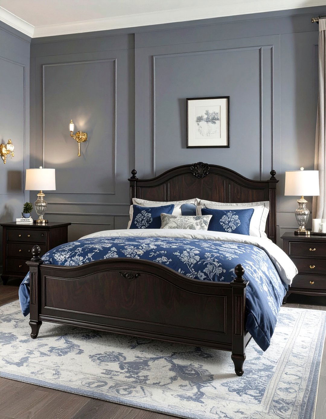 A Traditional and Timeless Bedroom - 30 navy blue and grey bedroom ideas