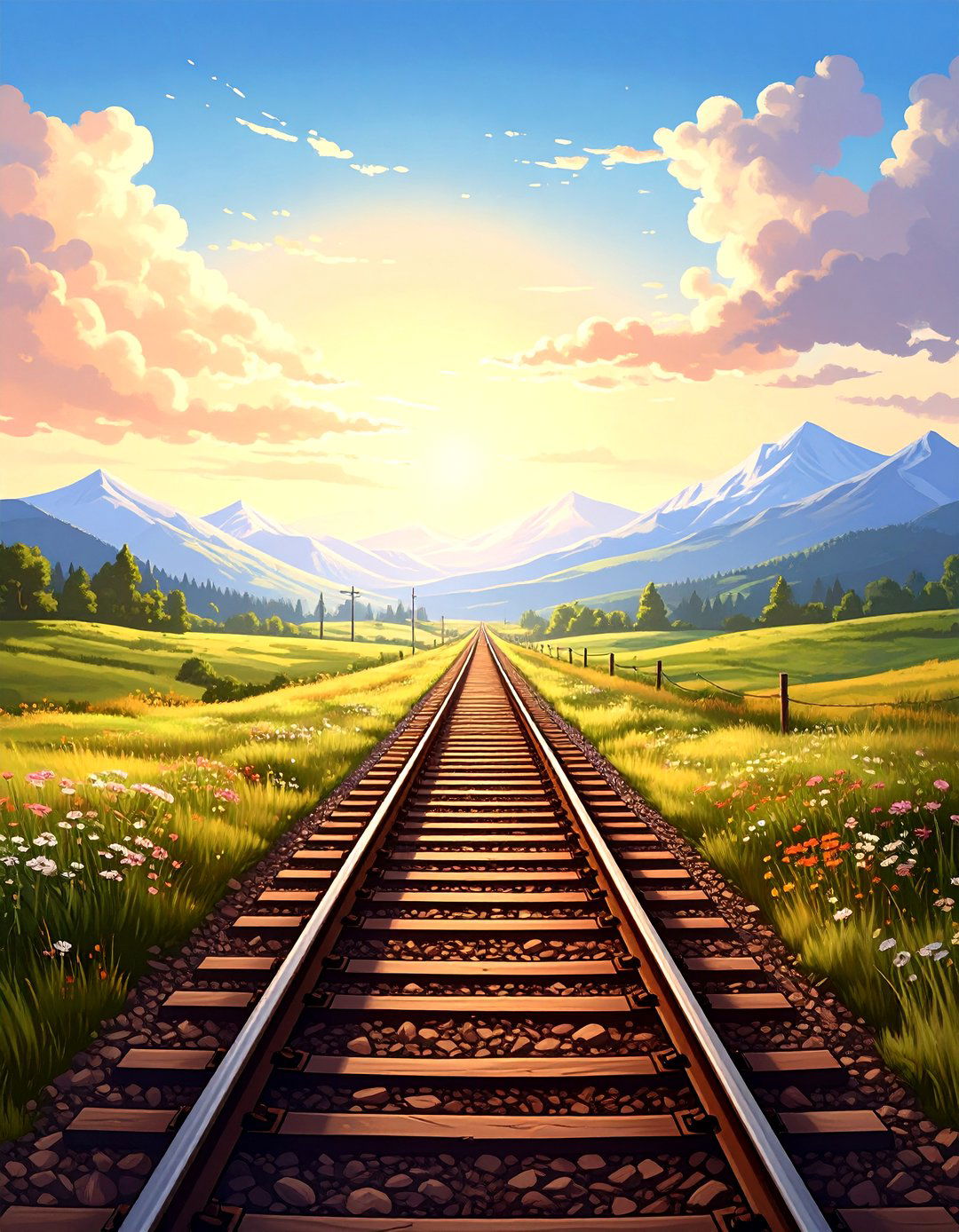 A Train Track Disappearing into the Horizon - 30 landscape drawing ideas