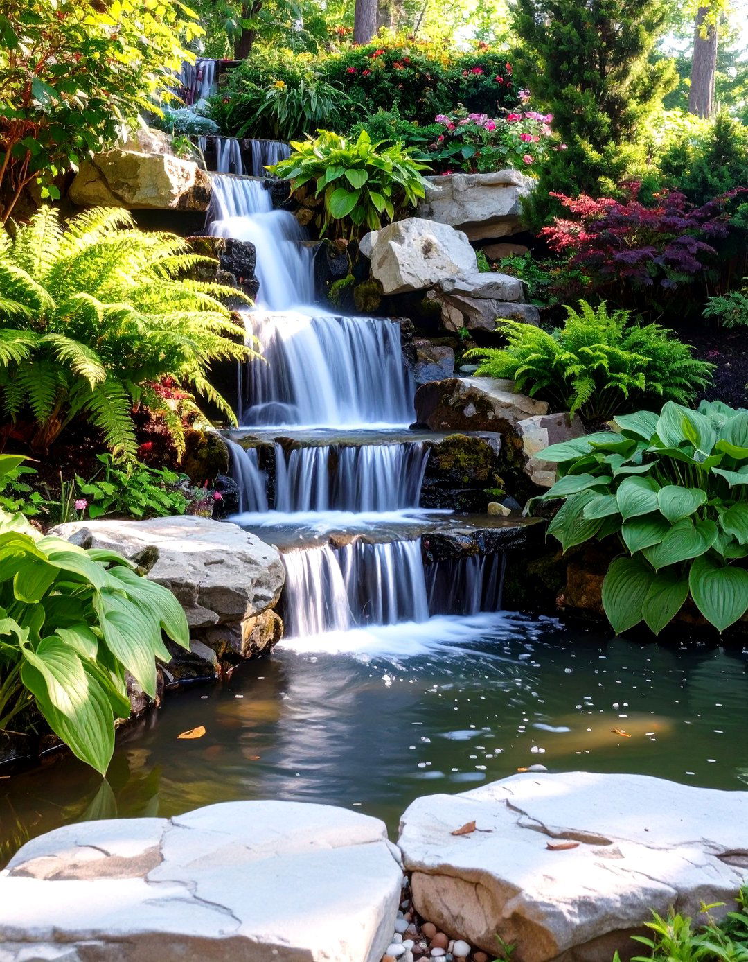 A Tranquil Water Feature Garden - 30 corner garden ideas