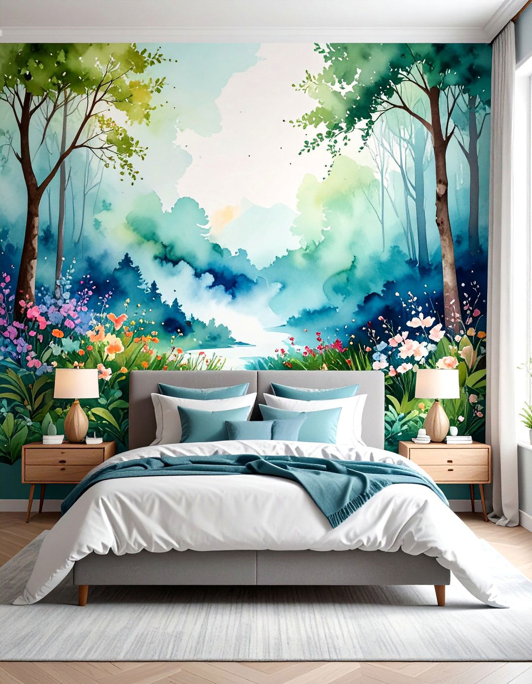 A Tranquil Watercolor Mural - 30 wall decor ideas
