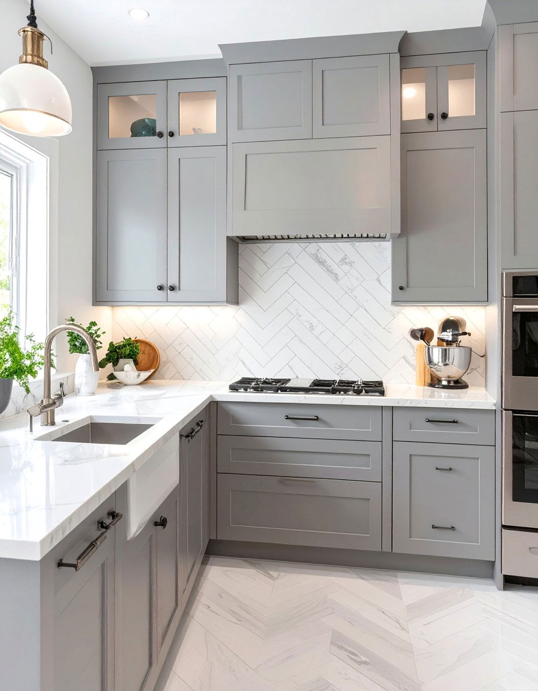 A Transitional Kitchen with Herringbone Tile - 30 backsplash ideas for kitchen