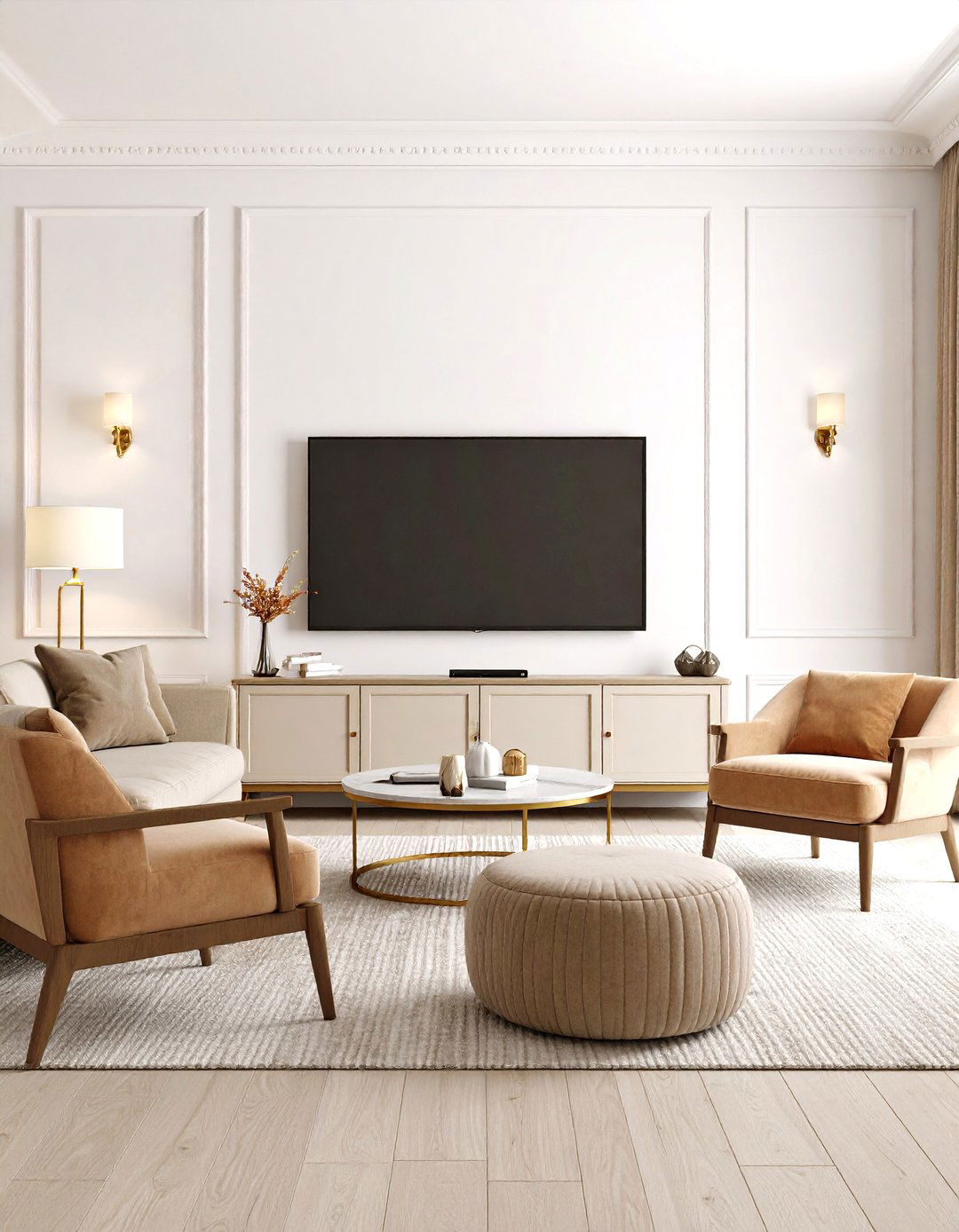 A Transitional Living Room with a Blended TV Setup - 30 living room ideas with tv