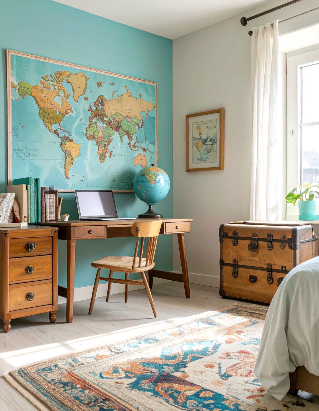 A Travel Themed Bedroom Office - 30 guest bedroom office ideas