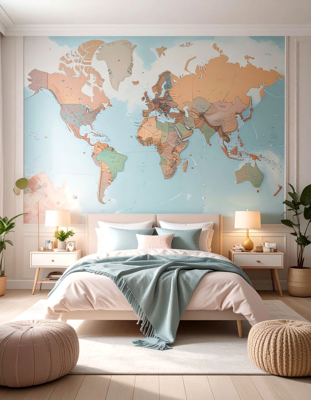A Travel Themed Bedroom with a Map Mural - 30 tween girl bedroom ideas