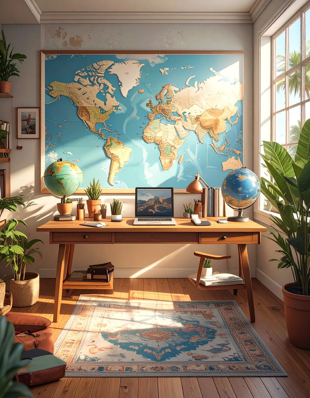 A Travel Themed Wanderlust Office Desk - 30 office desk decoration ideas