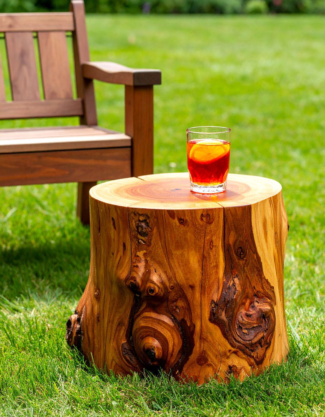 A Tree Stump Side Table - 30 backyard ideas on a budget