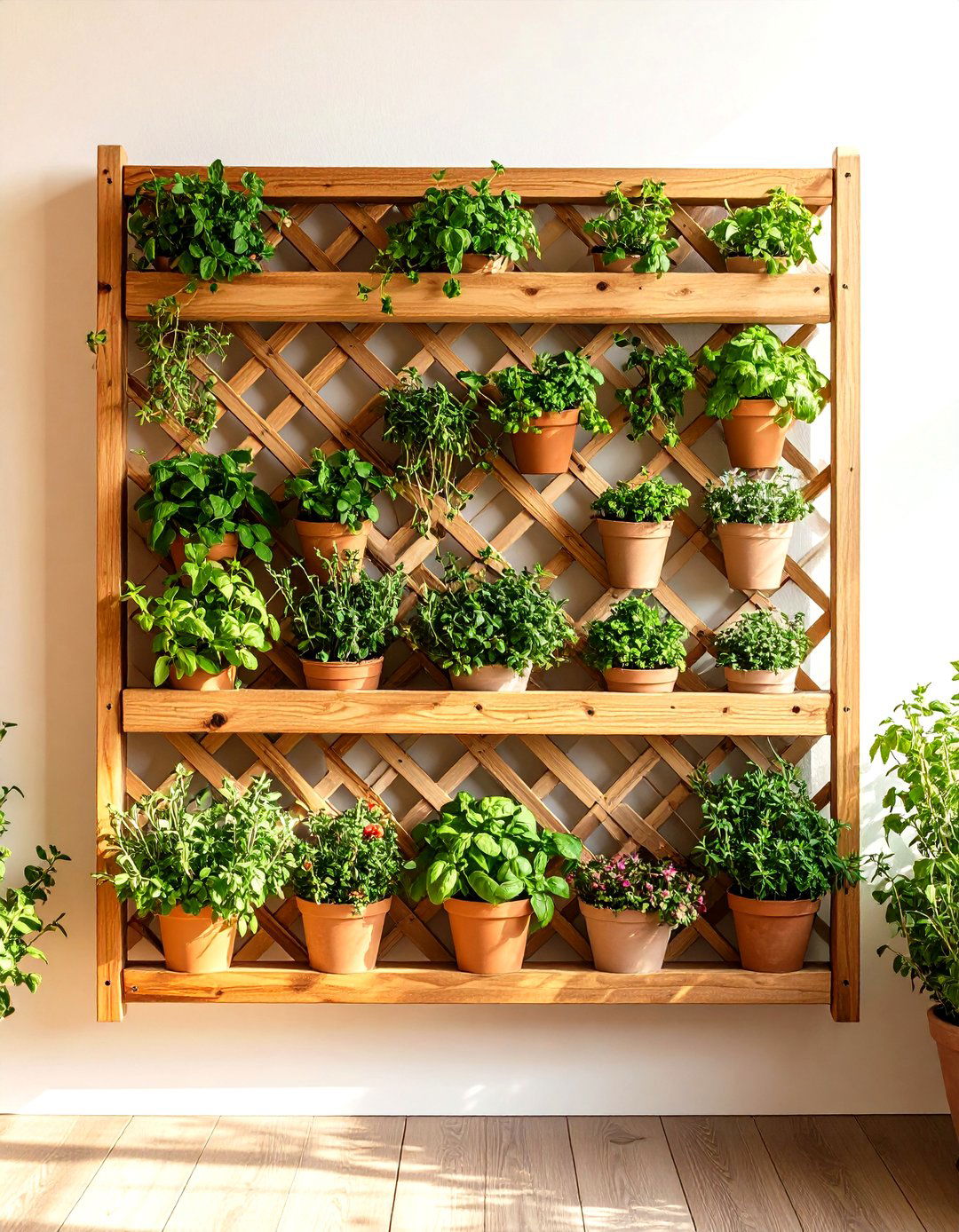 A Trellis Wall Herb Garden for Vining Herbs - 30 indoor herb garden ideas
