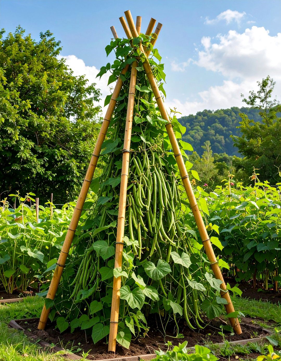 A Trellis with Climbing Beans - 30 simple garden ideas