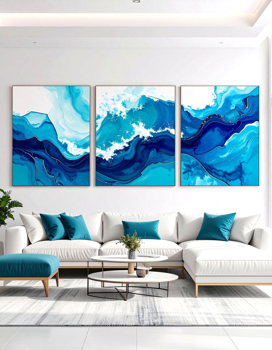 A Trio of Large Canvases Living Room - 30 living room high ceiling wall decor ideas