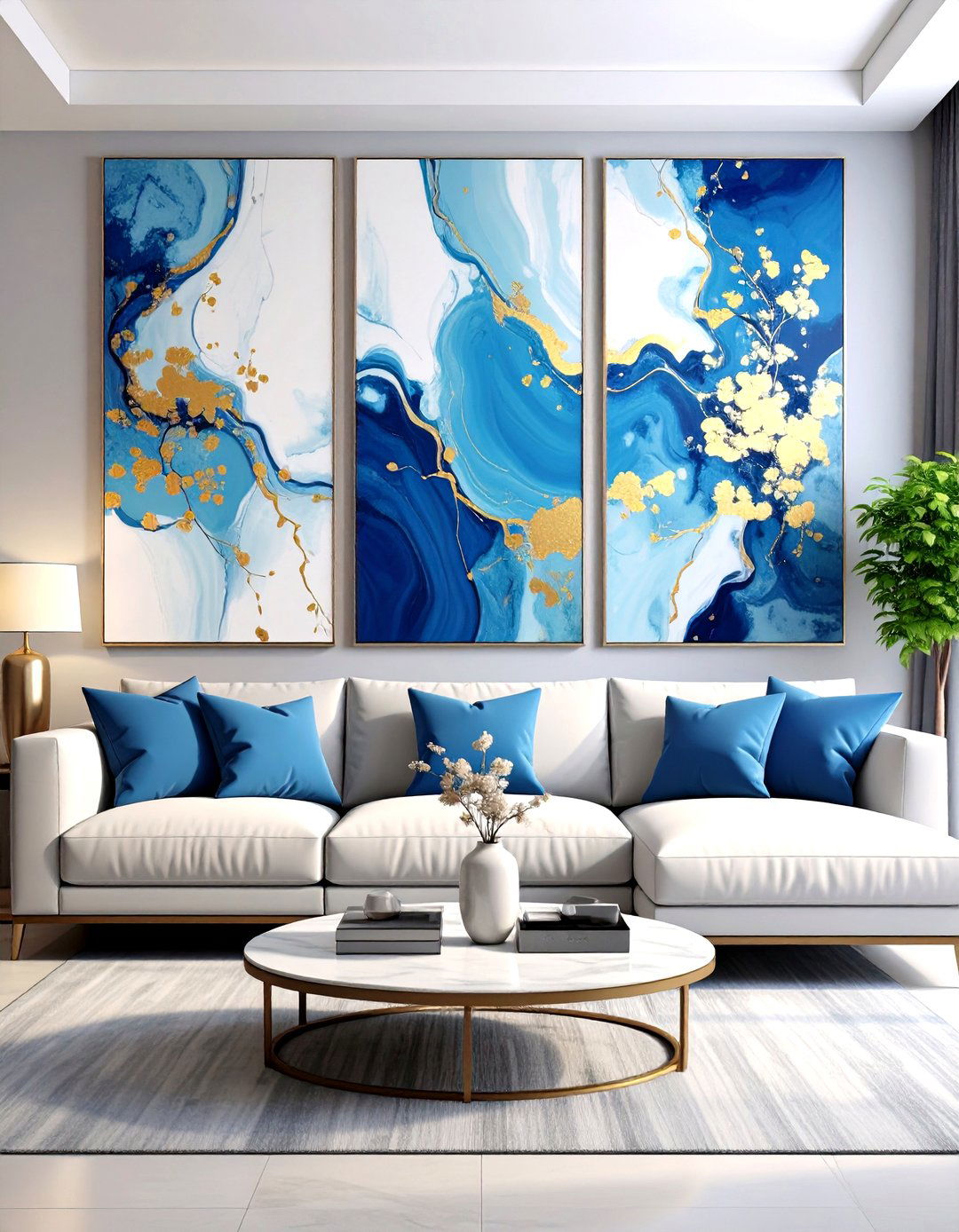 A Trio of Large Identical Panels - 30 large wall decor ideas for living room