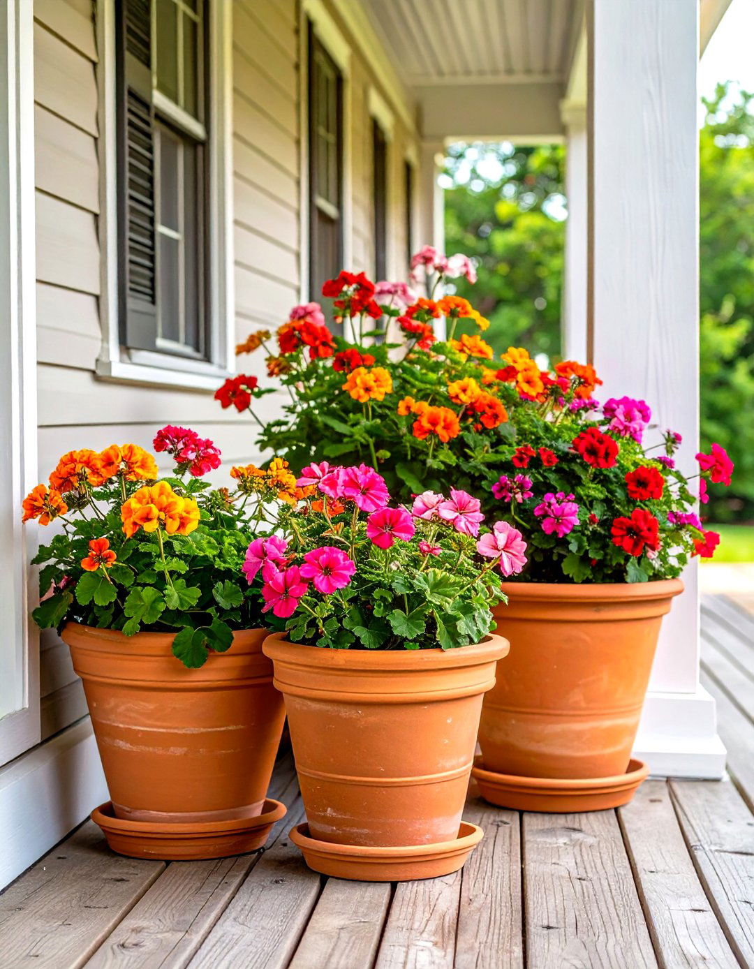 A Trio of Terracotta Pots on the Porch - 30 simple porch design ideas