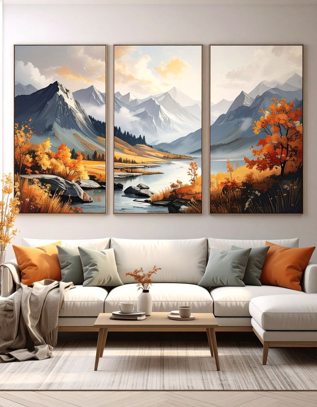 A Triptych Canvas Art Set - 30 modern large wall decor ideas for living room