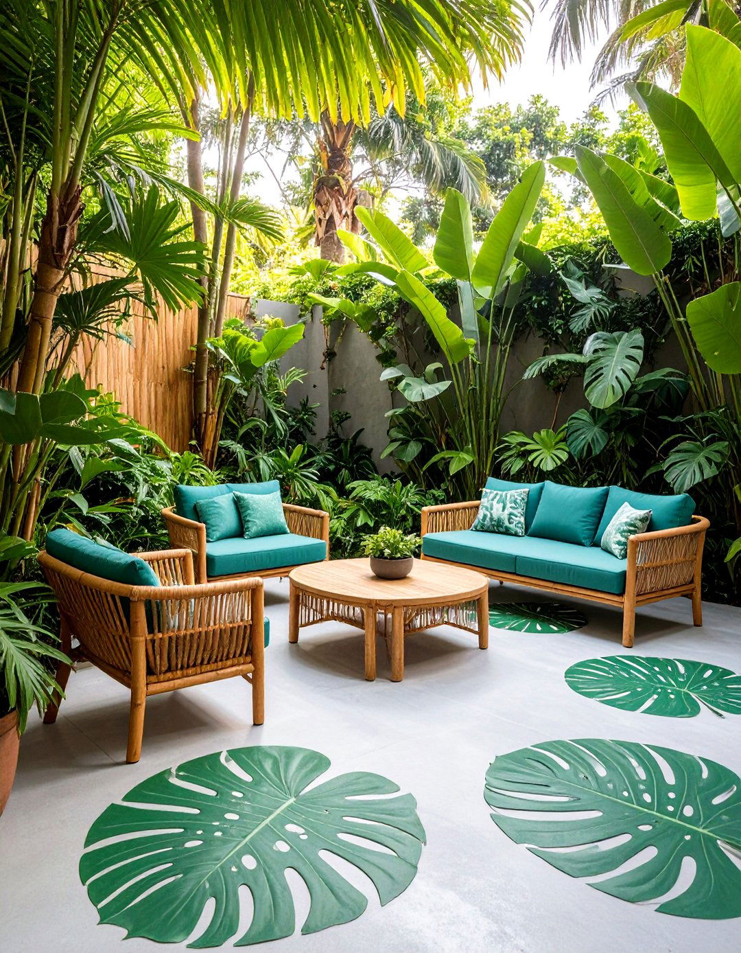 A Tropical Oasis with Stamped Leaf Patterns - 30 backyard concrete ideas