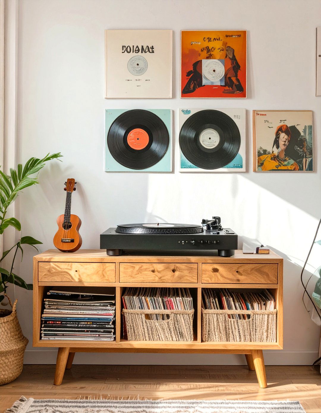 A Turntable and Vinyl Record Display - 30 teen room decor ideas