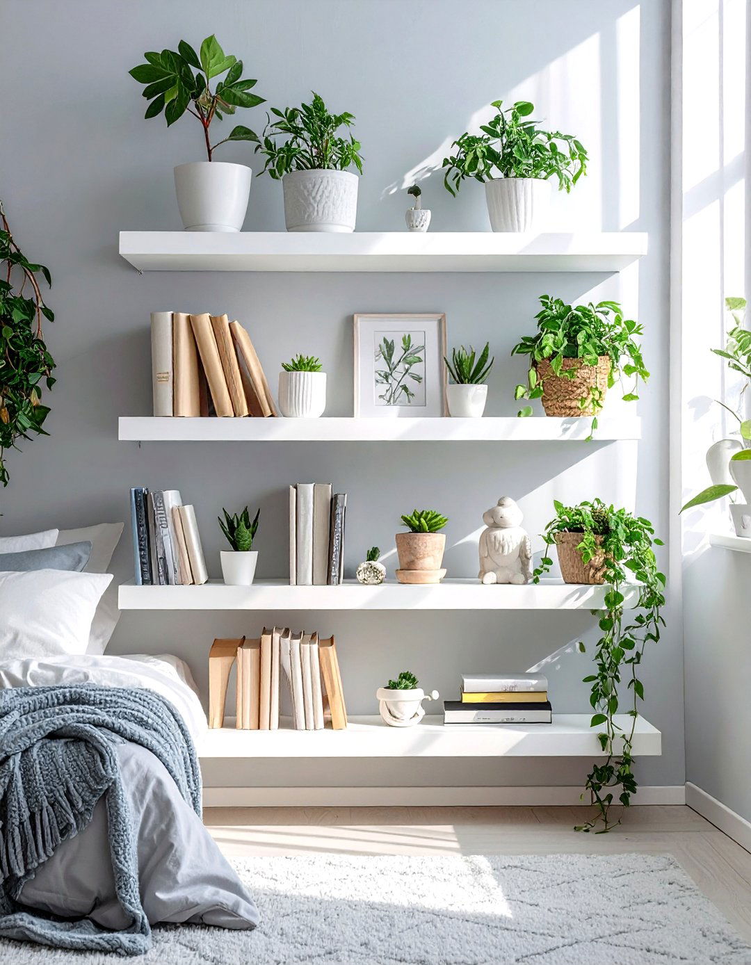 A Tween Bedroom with Floating Shelves for Display - 30 tween girl bedroom ideas