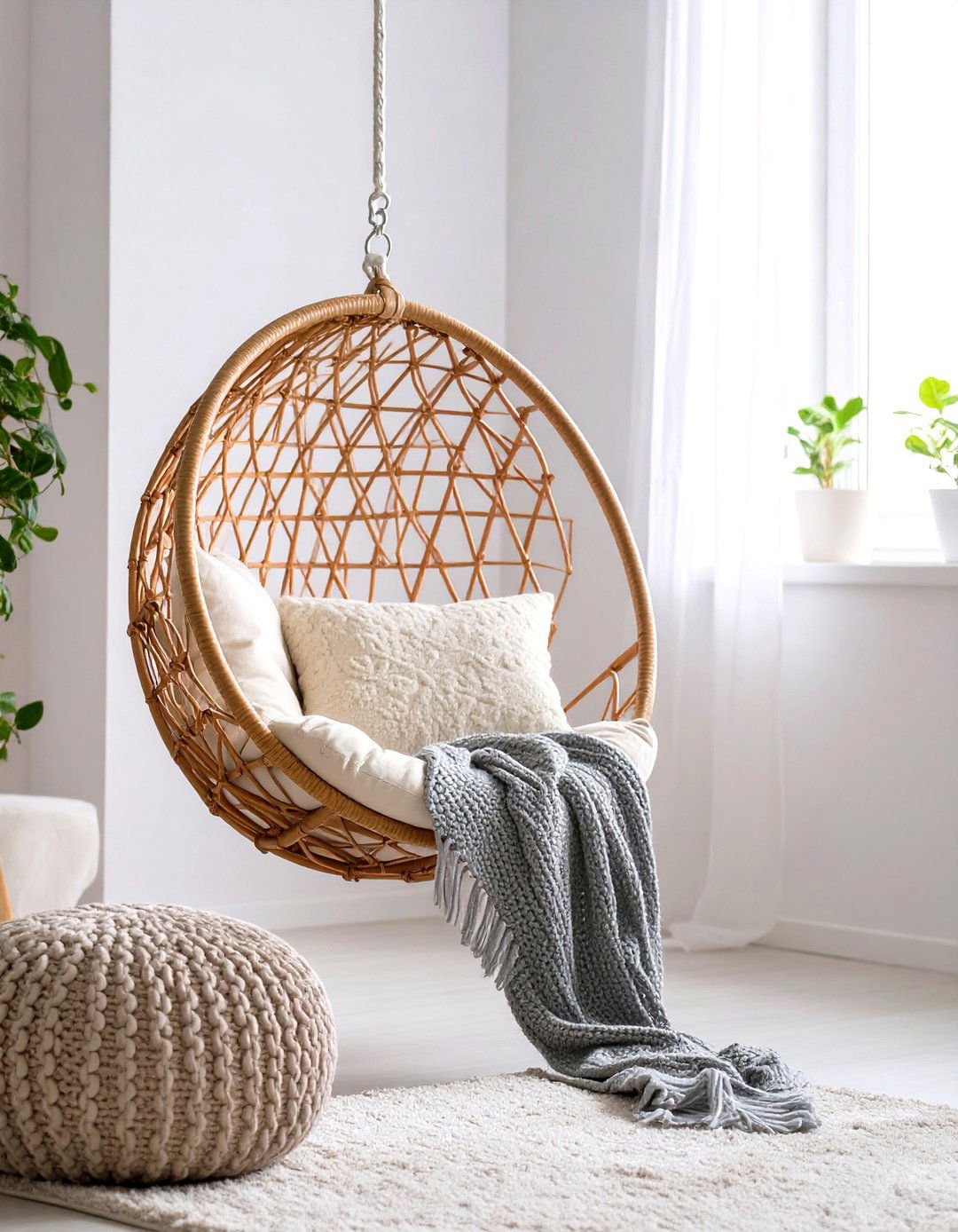 A Tween Bedroom with a Hanging Rattan Chair - 30 tween girl bedroom ideas