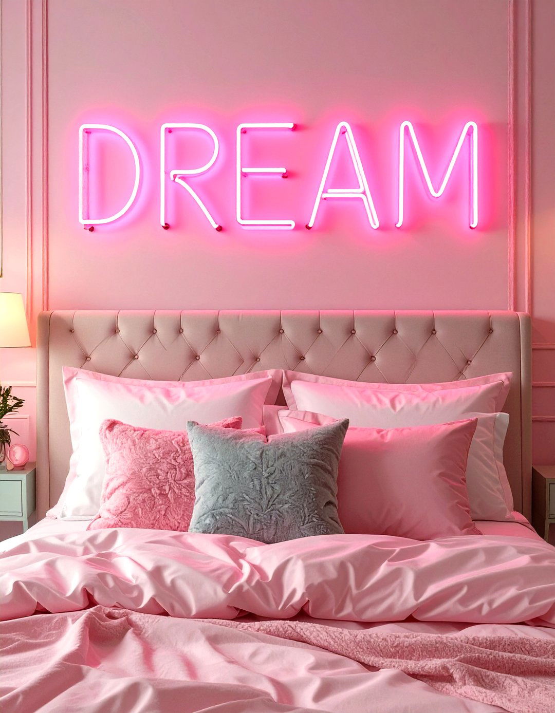 A Tween Room with a Personalized Neon Sign - 30 tween girl bedroom ideas