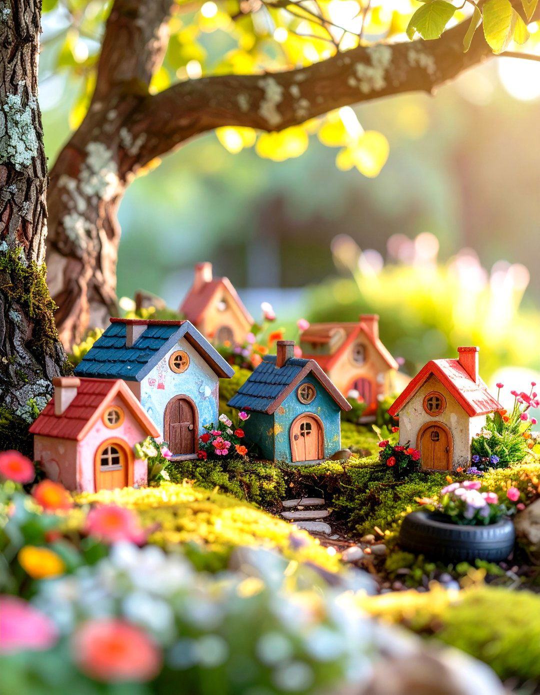 A Tyre Garden Fairy Village - 30 creative landscape tyre garden designs