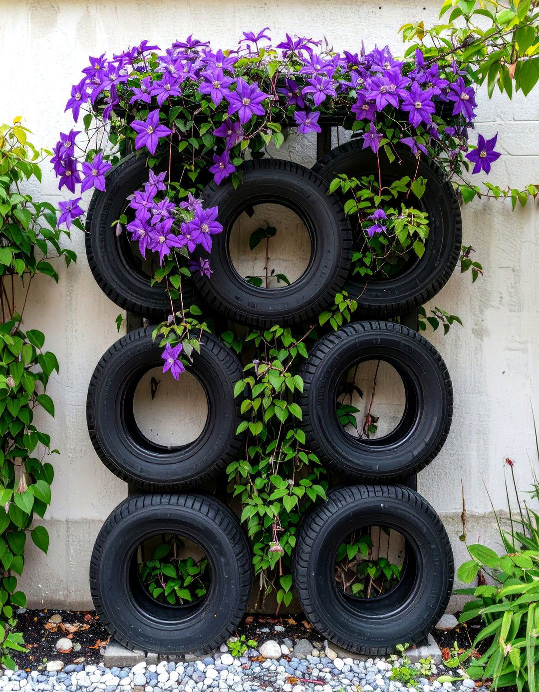 A Tyre Garden Trellis for Climbing Plants - 30 creative landscape tyre garden designs