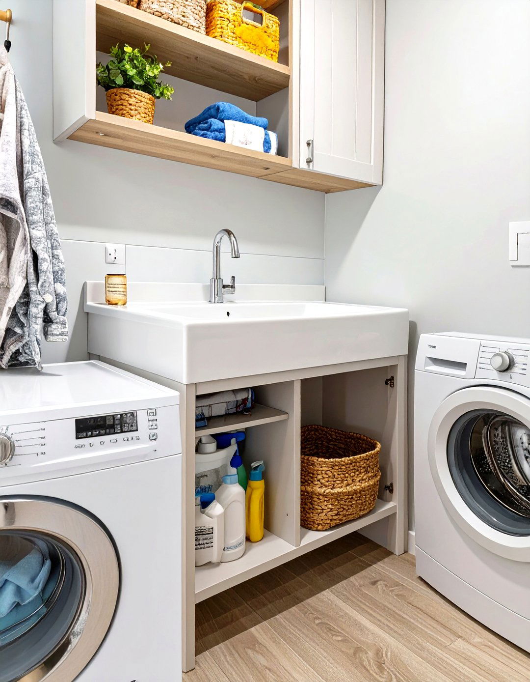 A Utility Sink with Integrated Storage - 30 small laundry room organization ideas