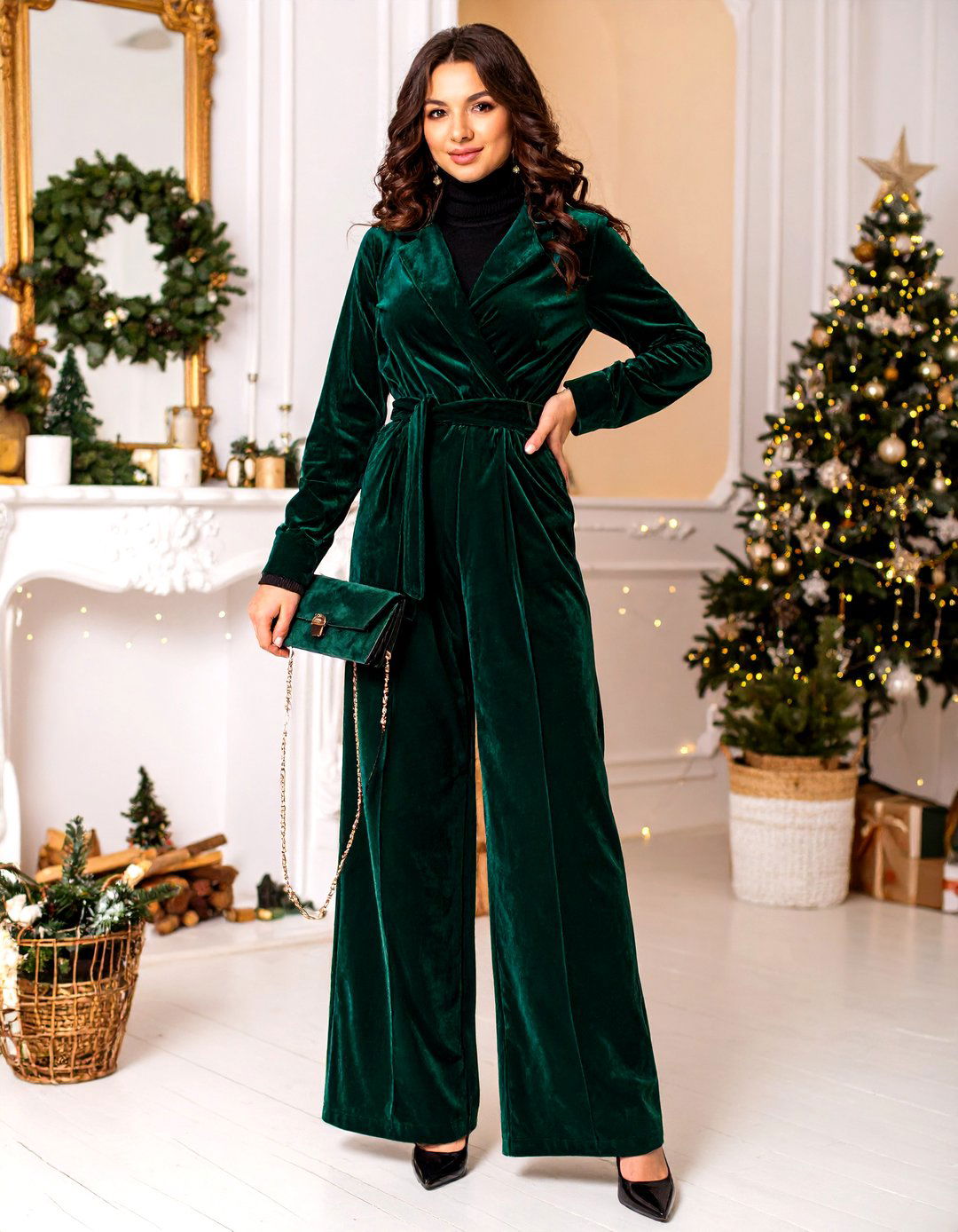 A Velvet Jumpsuit for Festive Warmth - 30 baby shower outfit ideas guest winter