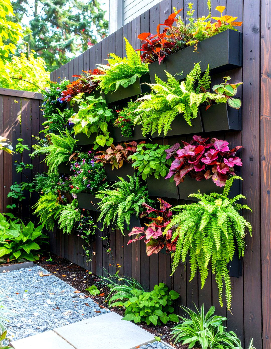 A Vertical Garden on a Shady Corner Wall - 30 shady garden corner ideas