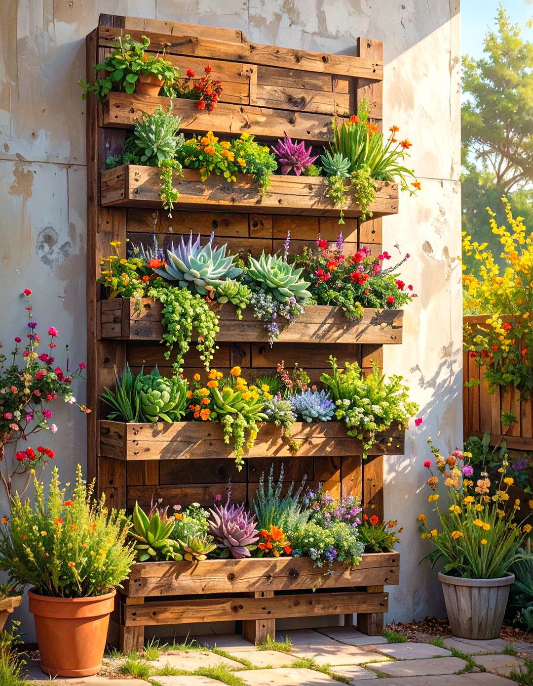 A Vertical Pallet Garden Wall - 30 modern backyard ideas on a budget