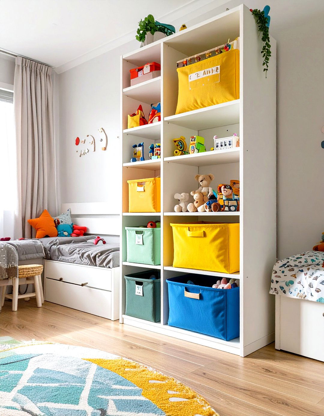 A Vertical Toy Storage System - 30 small kids bedroom ideas