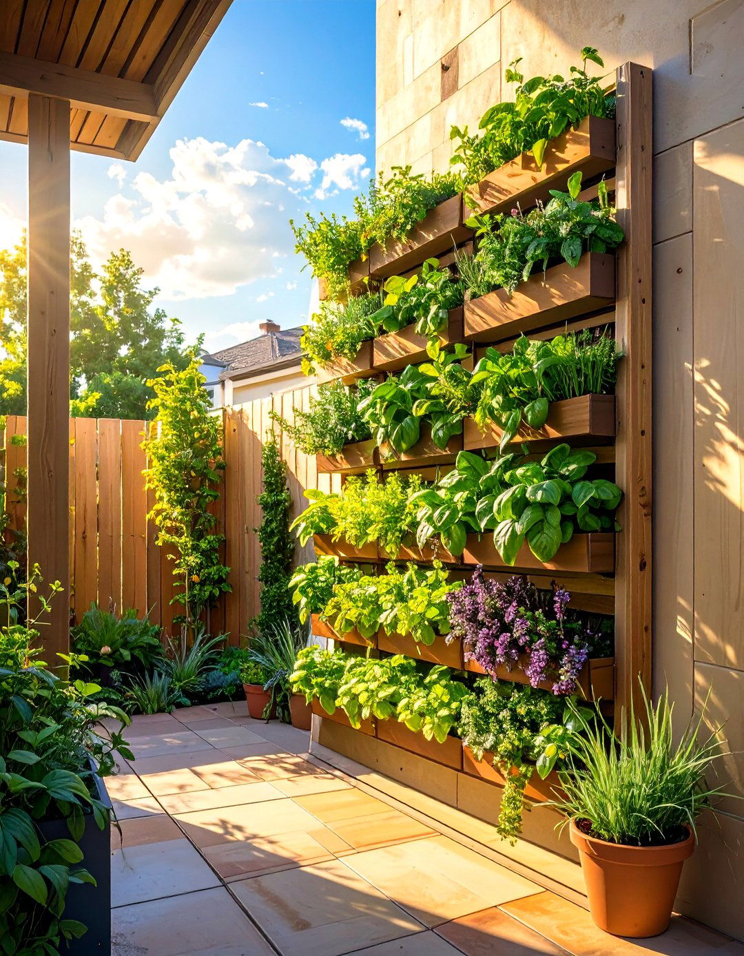 A Vertical Wall Mounted Herb Garden - 30 outdoor oasis ideas