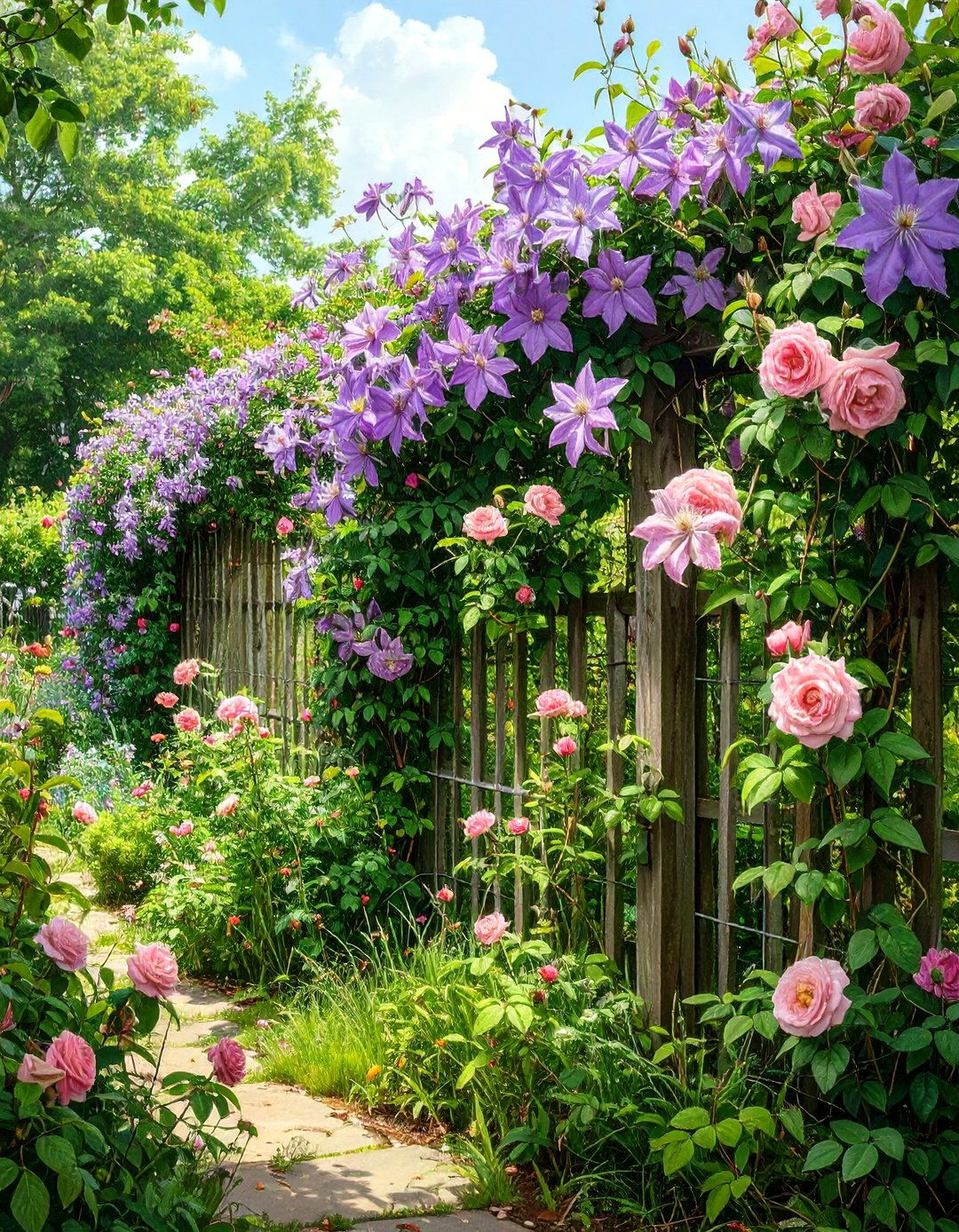 A Vibrant Climbing Flower Display - 30 along fence simple backyard landscaping ideas