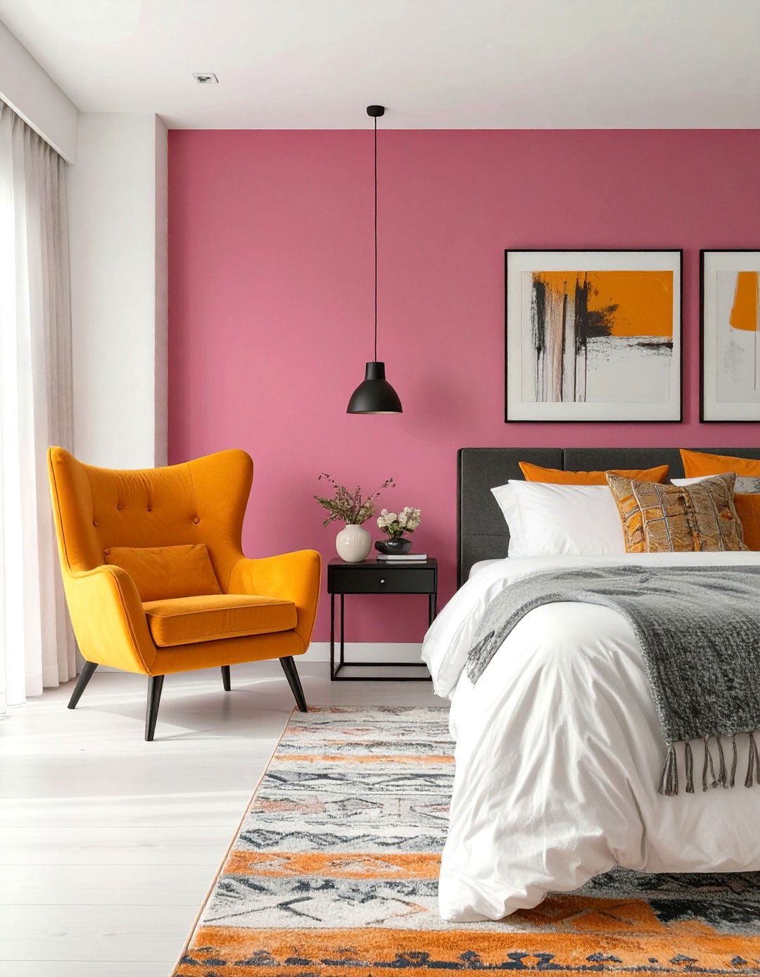 A Vibrant Fuchsia and Orange Bedroom - 30 colorful bedroom ideas