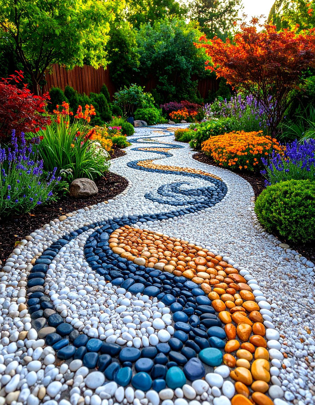 A Vibrant Mosaic Pebble Garden Pathway - 30 garden pathway ideas