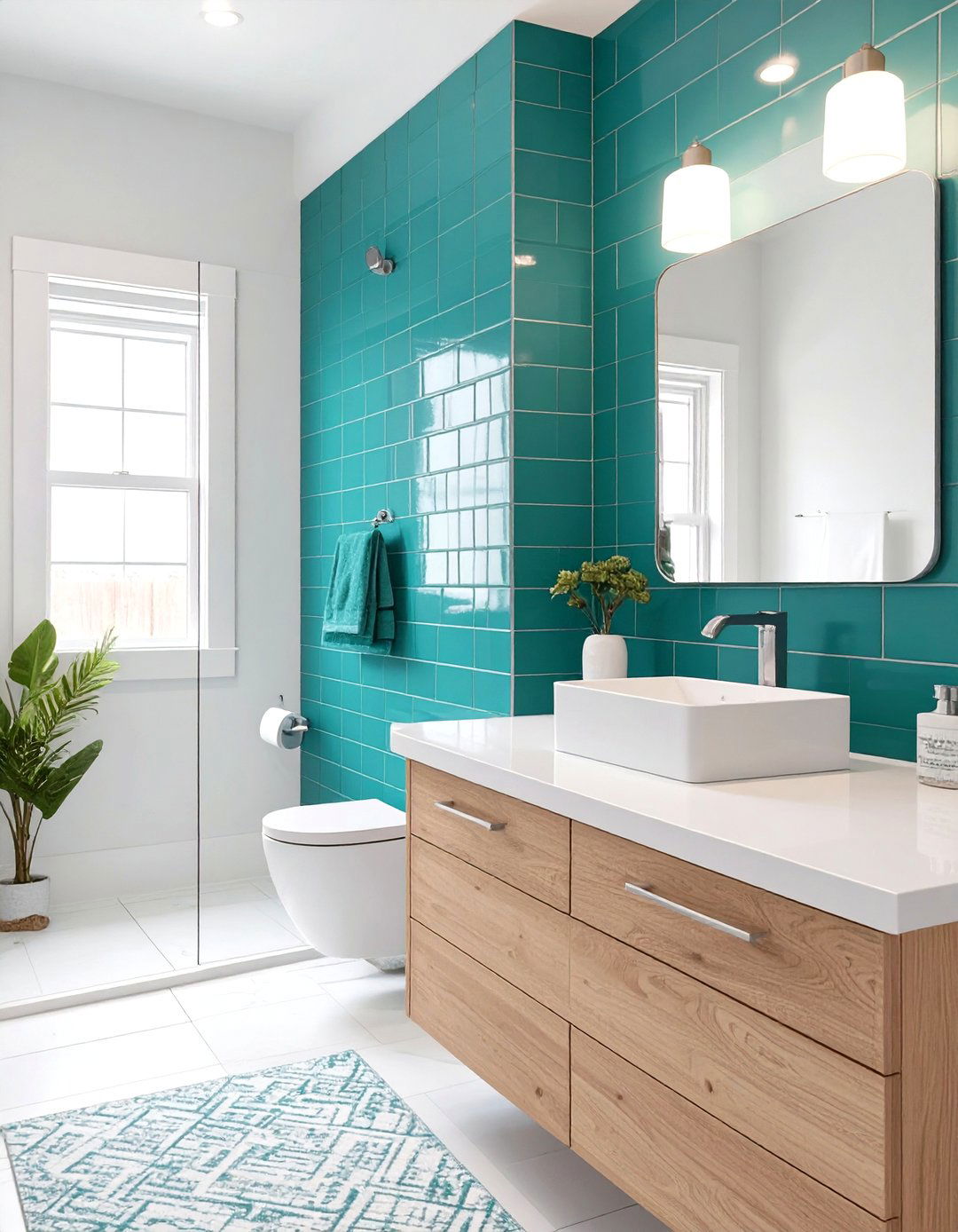 A Vibrant Teal and White Bathroom - 30 colorful bathroom ideas