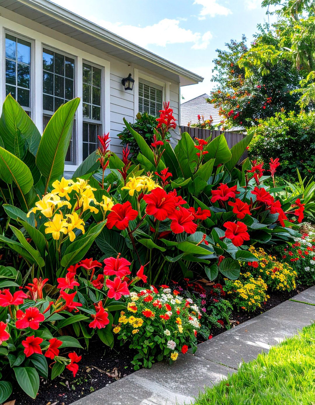 A Vibrant Tropical Paradise Flower Bed - 30 front yard flower bed ideas