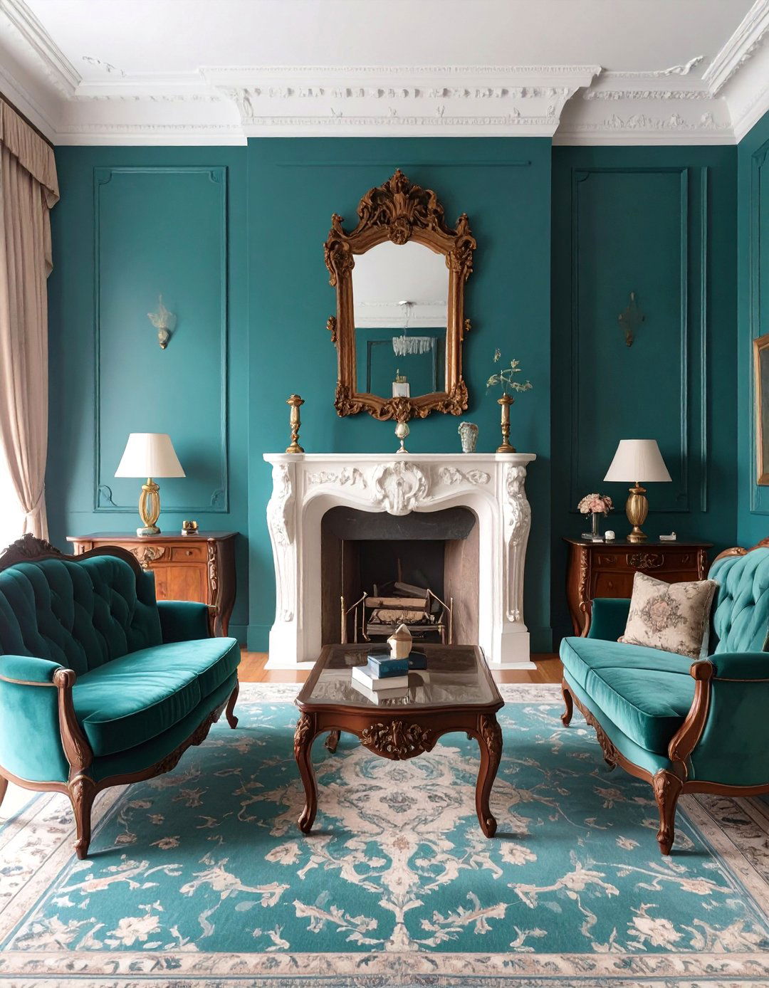 A Victorian Parlor with Deep Teal Walls - 30 green interior design ideas