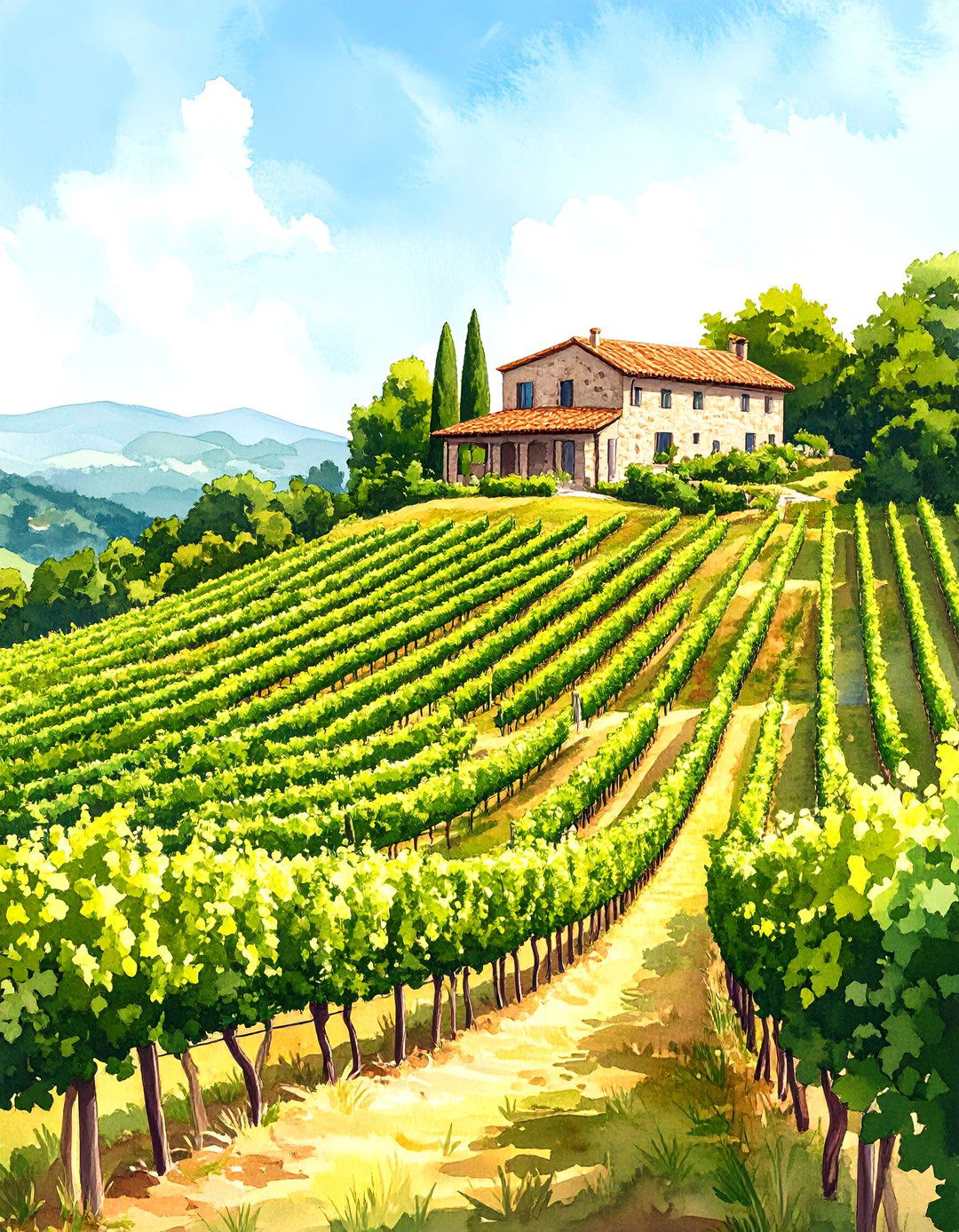A Vineyard on a Sunny Hillside - 30 landscape drawing ideas