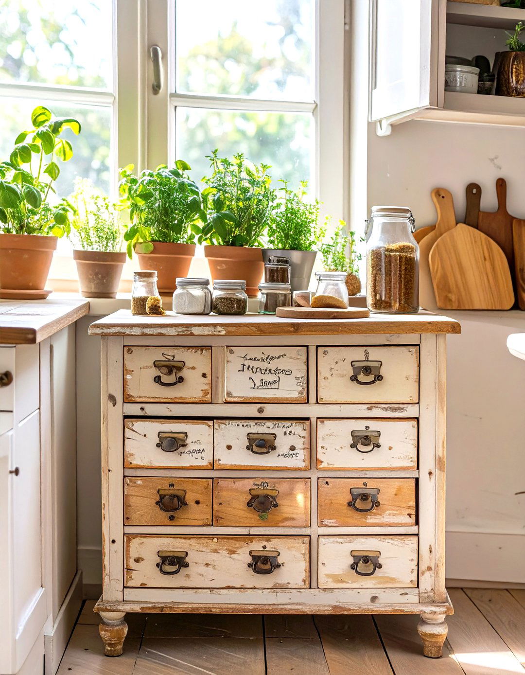 A Vintage Apothecary Cabinet for Spice Storage - 30 unfitted kitchen ideas