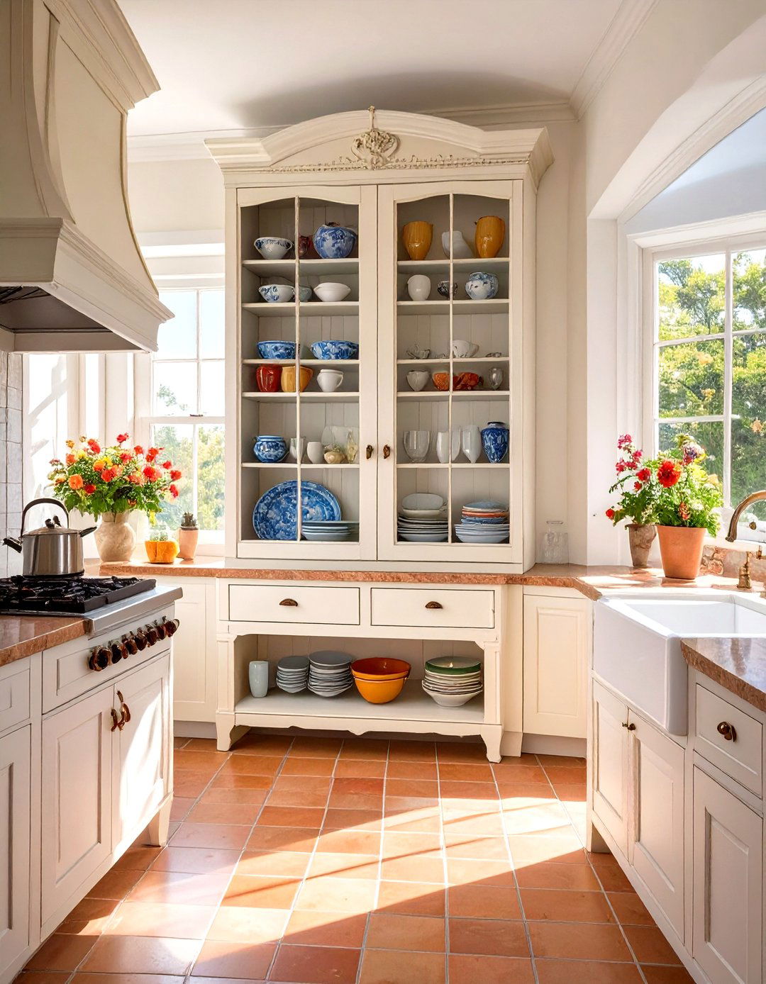 A Vintage China Hutch for Dish Storage - 30 unfitted kitchen ideas